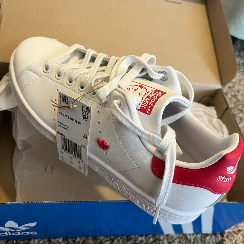 Adidas Women Stan Smith White and Red Sneakers